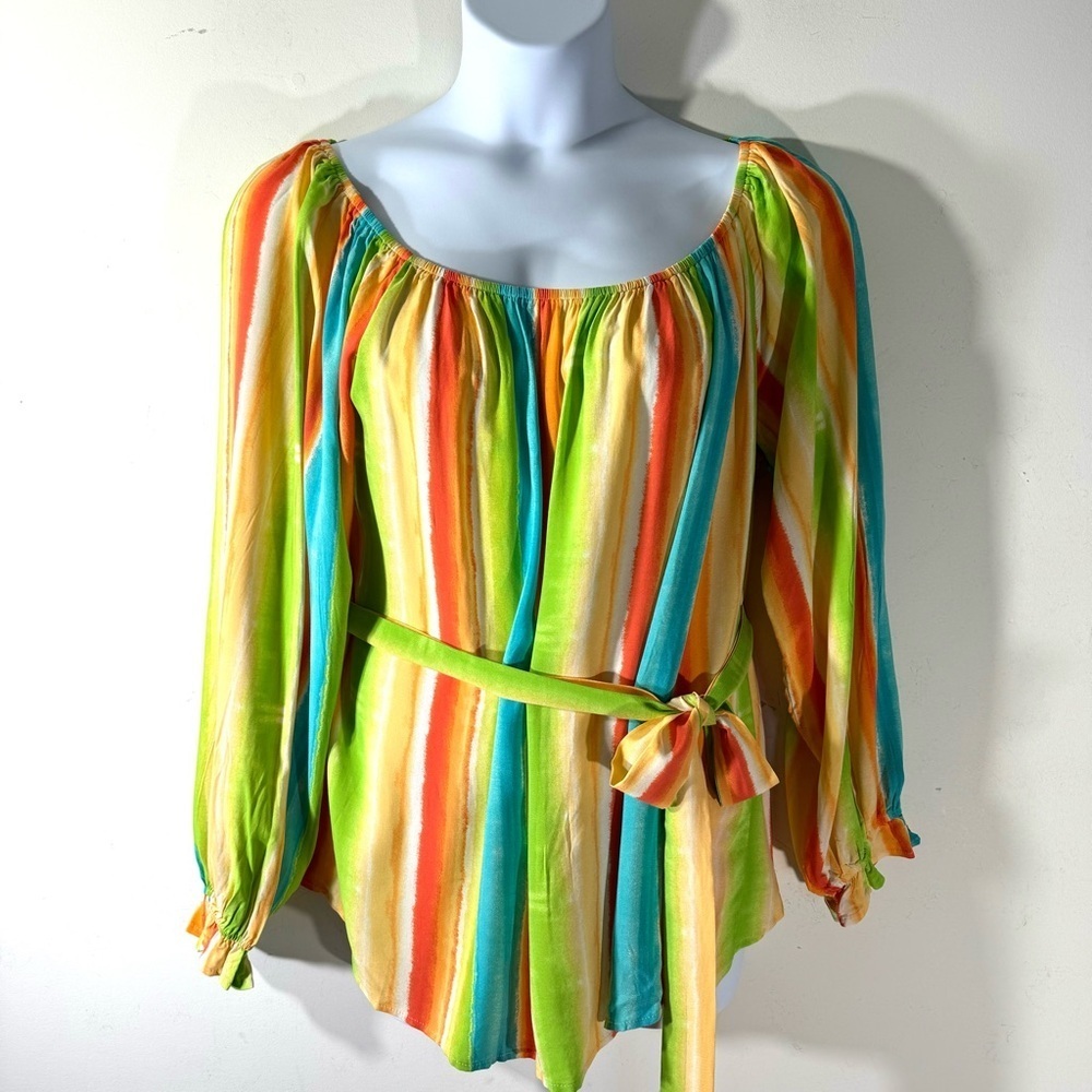 Emily Wonder Colorful Belted Tunic Top NWT